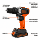 Parafusadeira e Furadeira de Impacto BLACK+DECKER 20V Bivolt com Bateria
